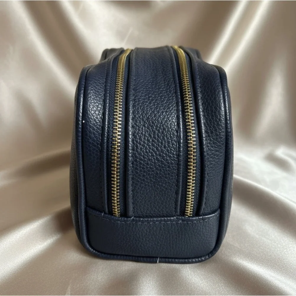 Dolce & Gabbana‎ Navy Cosmetic Bag Double Zip Pebbled Travel Makeup Case